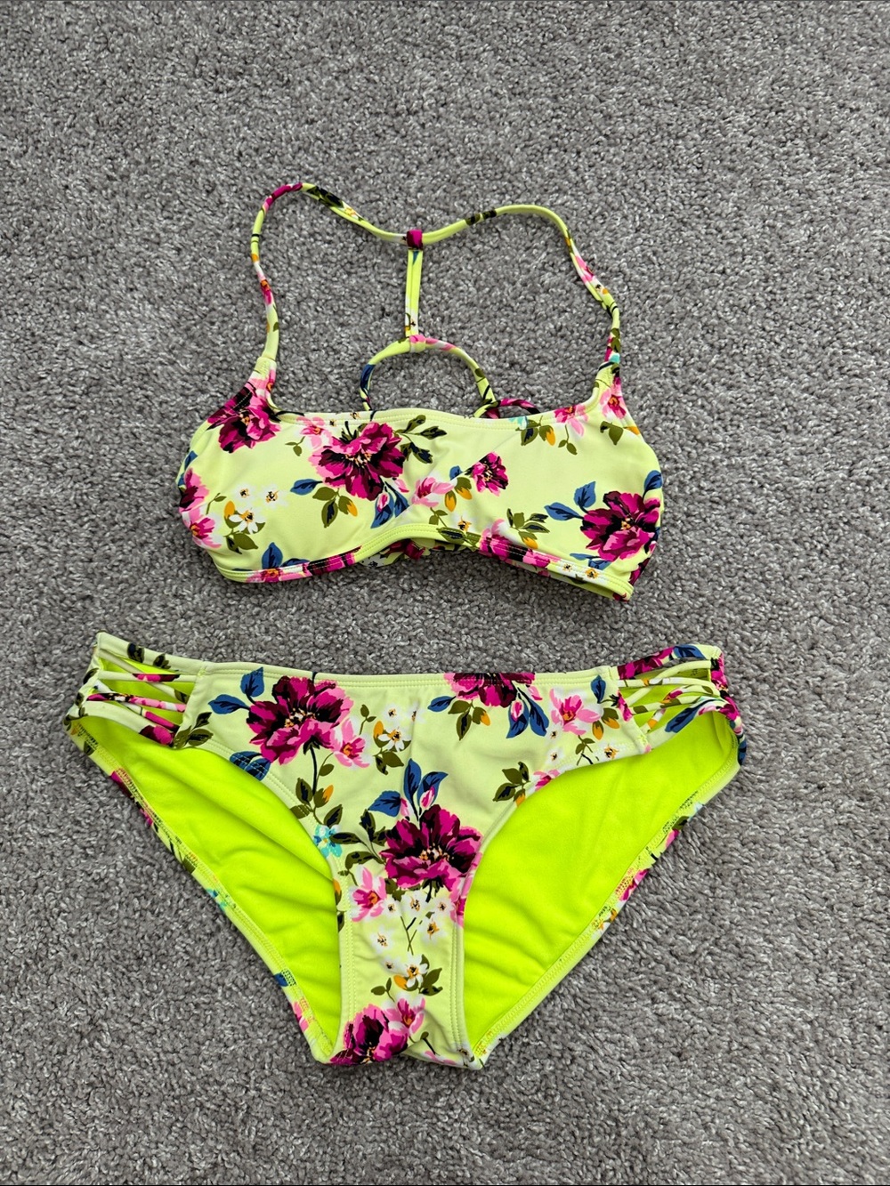 Xhilaration Neon Yellow Floral Bikini Set